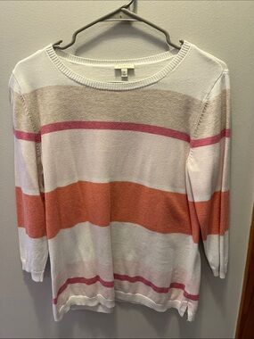 Talbots Striped Scoopneck Sweater in White, Pink & Orange